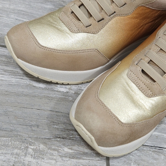 SOFTWAVES "Capri" Raffia & Leather Platform Metallic Comfort Fashion Sneaker - Picture 8 of 15